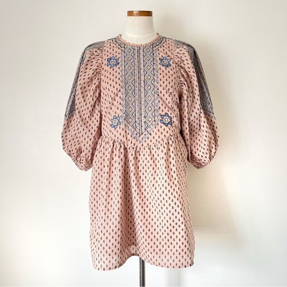 Anthropologie embroidered Tunic mini dress size Small NWT peach boho - Picture 1 of 10